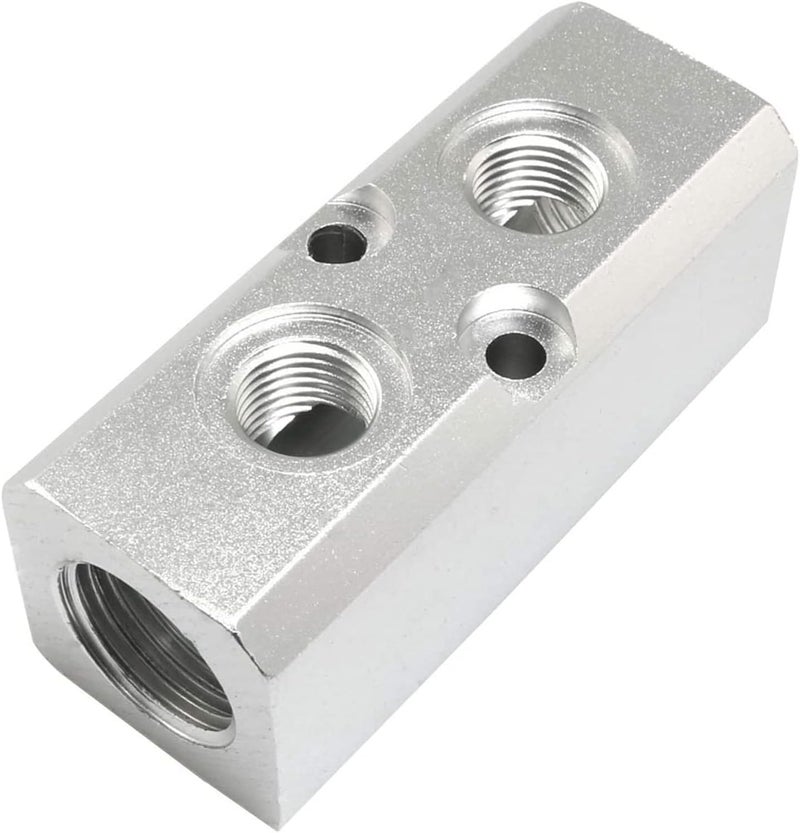 It Works Great 2 Way Pneumatic Manifold Air Distribution Block, G1/2 Supply Port, G1/4-Inch Output Port,Pneumatic Air Compressor Manifold Fitting，Aluminum Alloy，Medium Flow （30x30mm） - Image 1